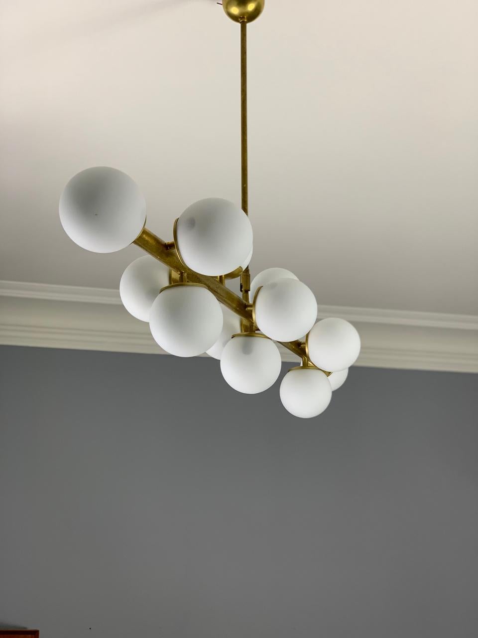 20th Century Italian Bubble Ceiling Lamp in Brass & Opal 50s Stilnovo Style For Sale