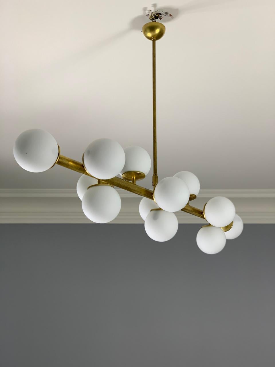 Italian Bubble Ceiling Lamp in Brass & Opal 50s Stilnovo Style For Sale 1