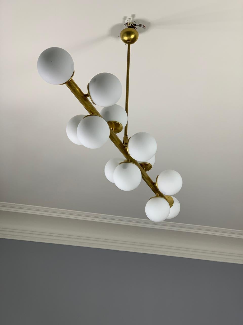 Italian Bubble Ceiling Lamp in Brass & Opal 50s Stilnovo Style For Sale 2