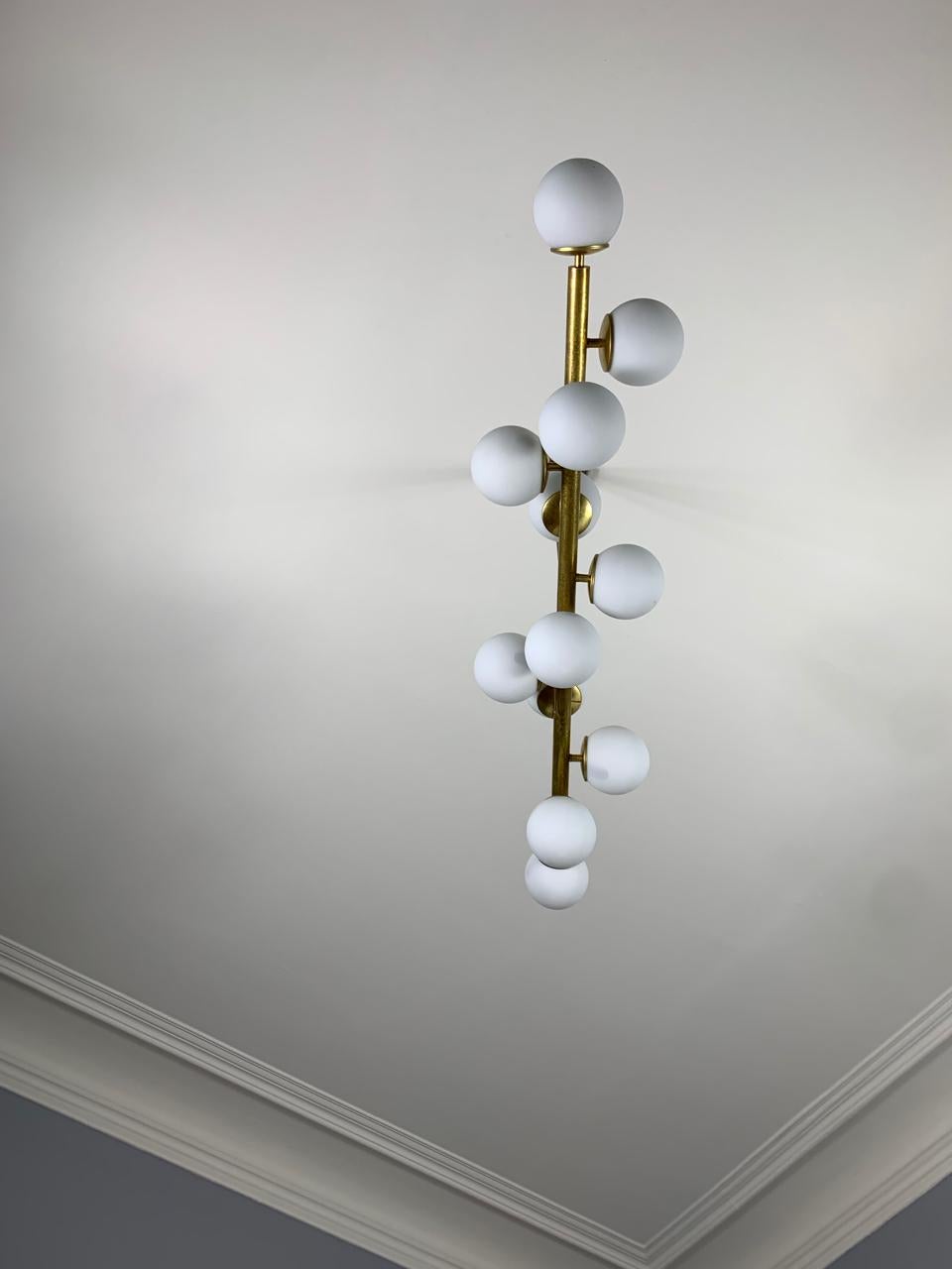 Italian Bubble Ceiling Lamp in Brass & Opal 50s Stilnovo Style For Sale 3