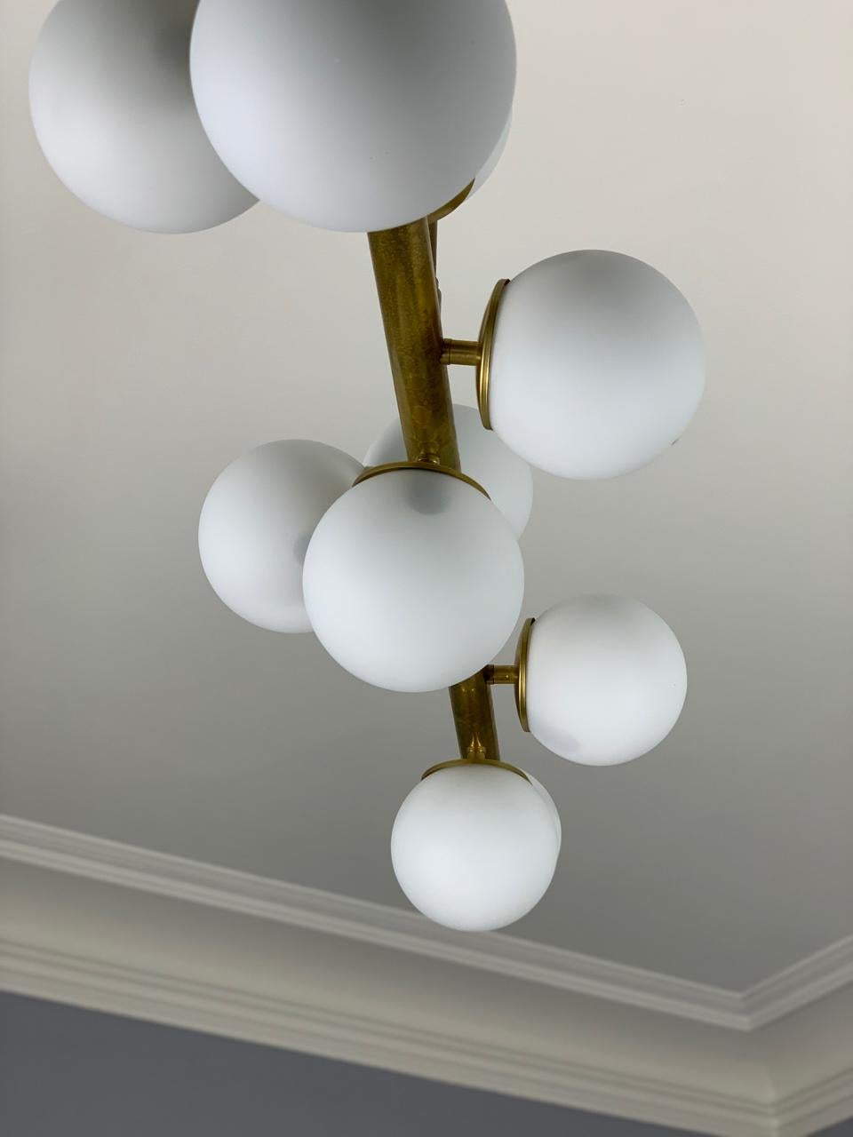 Italian Bubble Ceiling Lamp in Brass & Opal 50s Stilnovo Style For Sale 4