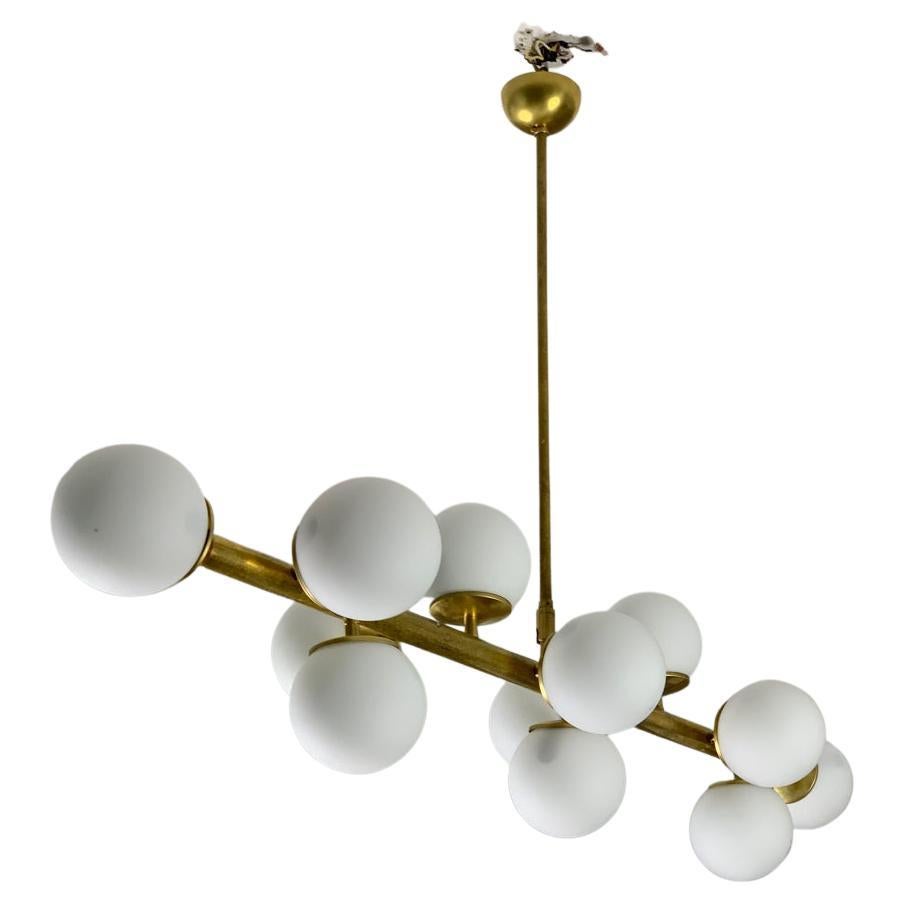 Italian Bubble Ceiling Lamp in Brass & Opal 50s Stilnovo Style For Sale