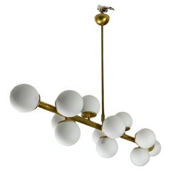 Italian Bubble Ceiling Lamp in Brass & Opal 50s Stilnovo Style