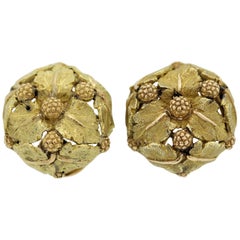 Italian Buccellati Gold Foliage Ear-Clip Earrings