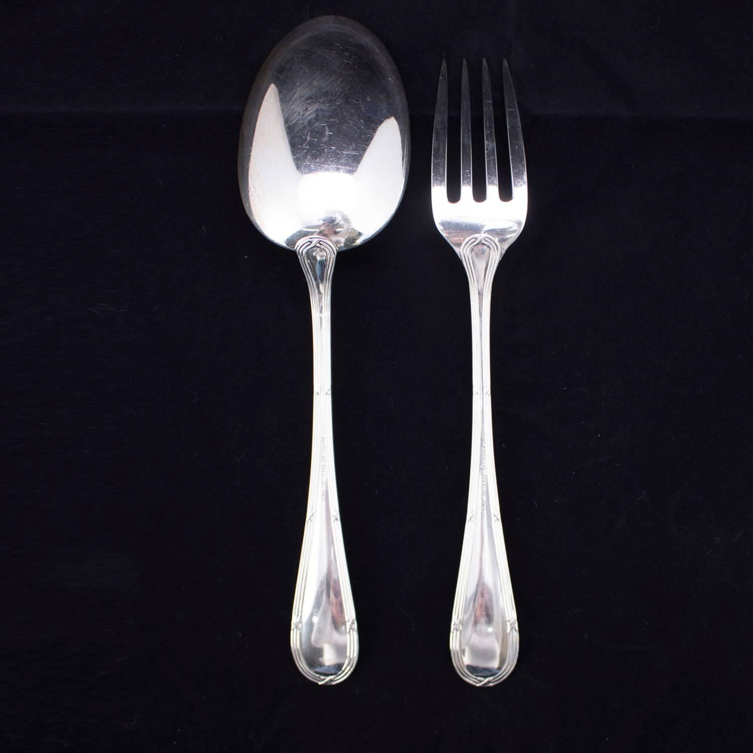Italian Buccellati Sterling Silver Spoon & Fork Serving Set, 9.68 Toz In Good Condition In Big Flats, NY