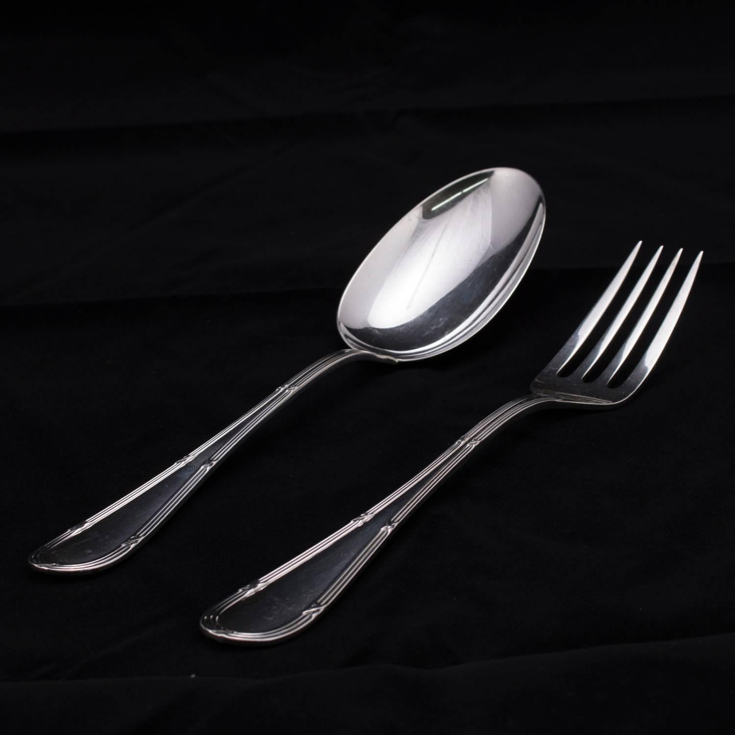 Italian Buccellati Sterling Silver Spoon & Fork Serving Set, 9.68 Toz 2