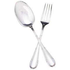 Antique Italian Buccellati Sterling Silver Spoon & Fork Serving Set, 9.68 Toz