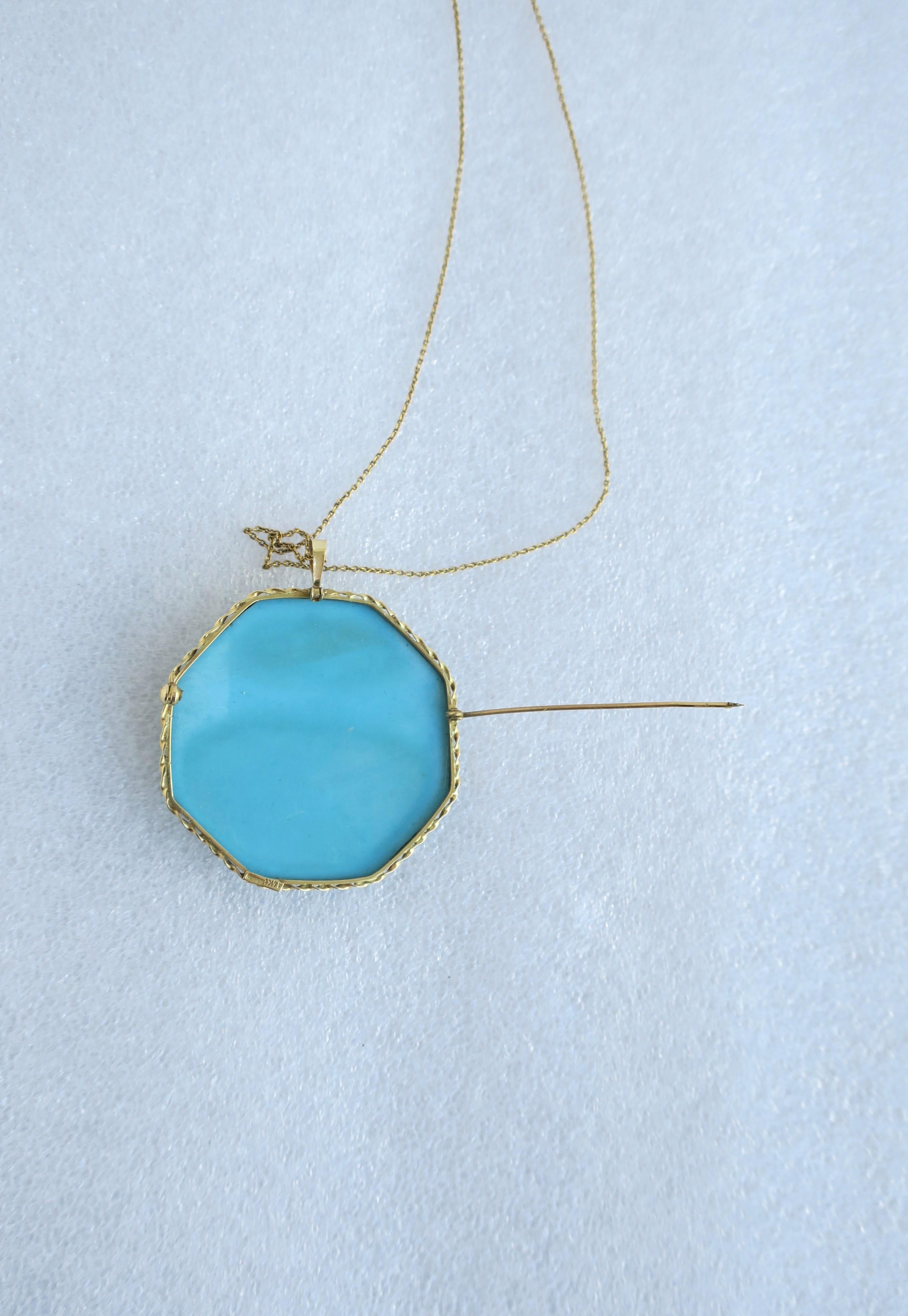 Italian Turquoise and 14-Karat Gold Pendant Necklace and Brooch Buccellati Style 12