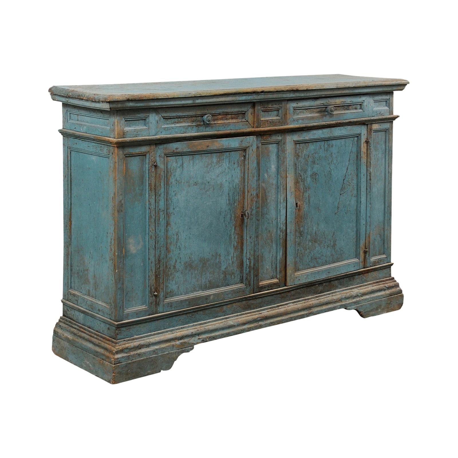 A 19th Century Italian Console Storage Cabinet, in Beautiful Blue Color