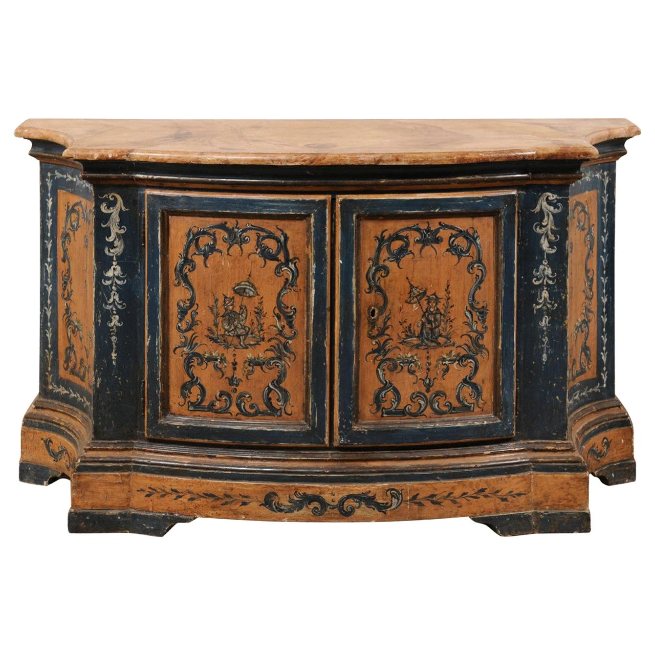Italian Buffet Console with Curvy Shape and Ornate Rococo Painted Finish