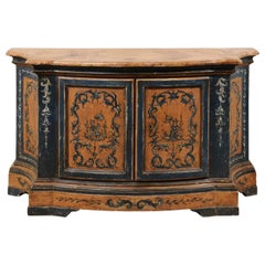 Antique Italian Buffet Console with Curvy Shape and Ornate Rococo Painted Finish