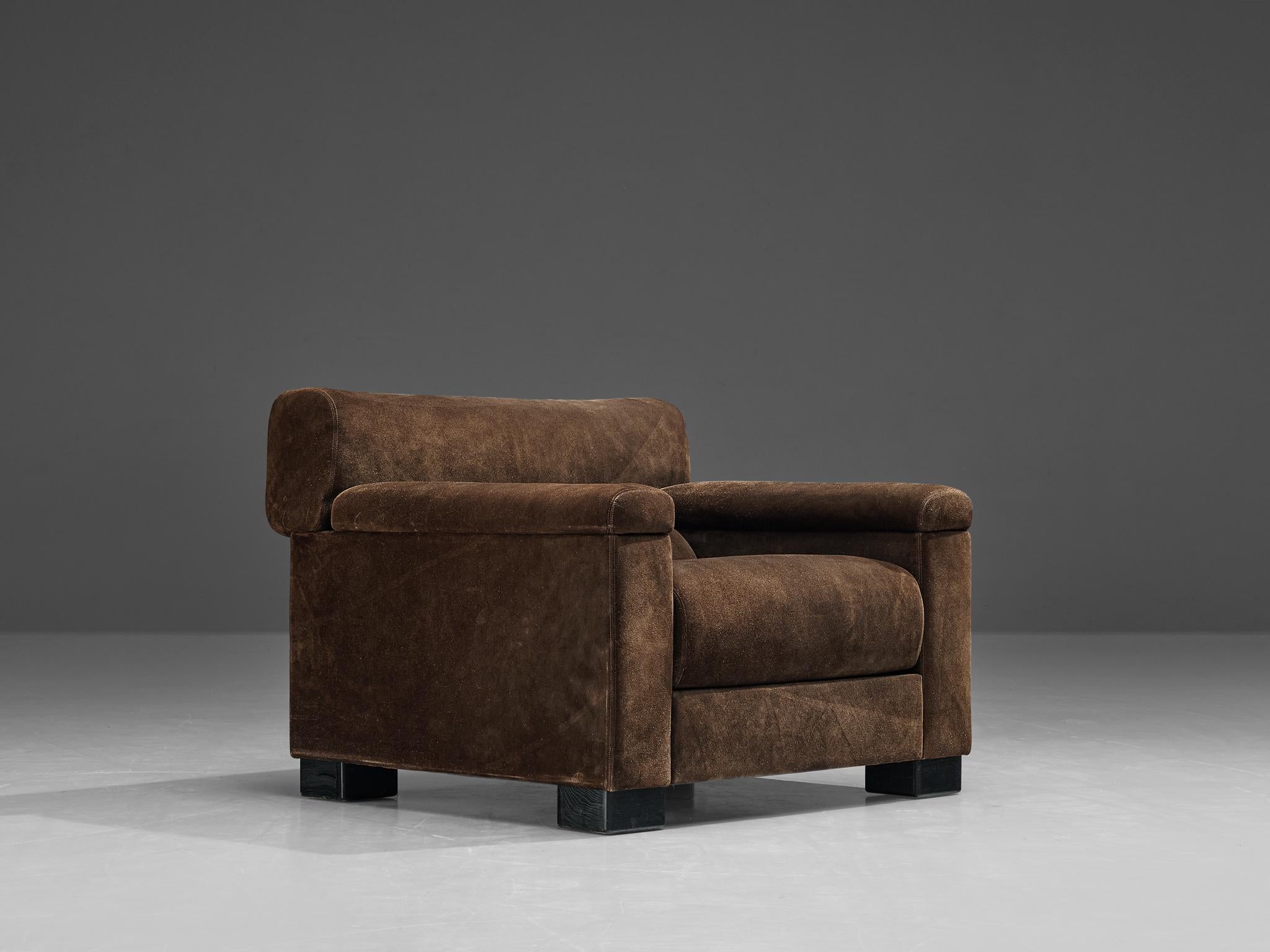 Mid-Century Modern Fauteuil de salon italien Tecno Bulky en daim brun foncé en vente