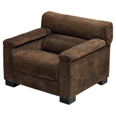 Tecno Italian Bulky Lounge Chair in Dark Brown Suede