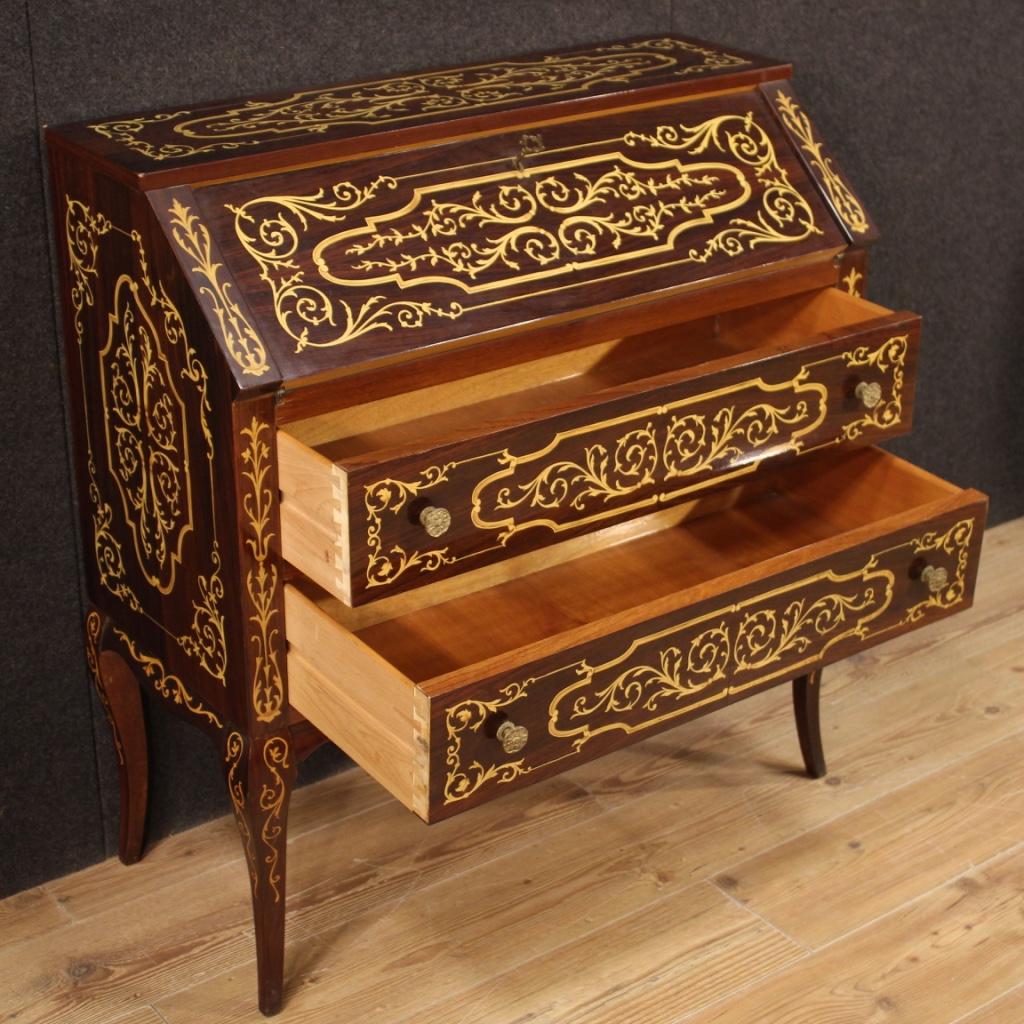 Italian Bureau Inlaid in Palisander, Maple, Mahogany, Fruitwood, 20th Century In Good Condition For Sale In London, GB