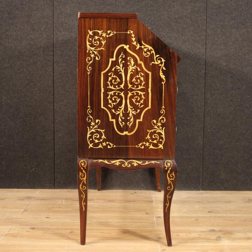 Italian Bureau Inlaid in Palisander, Maple, Mahogany, Fruitwood, 20th Century For Sale 4