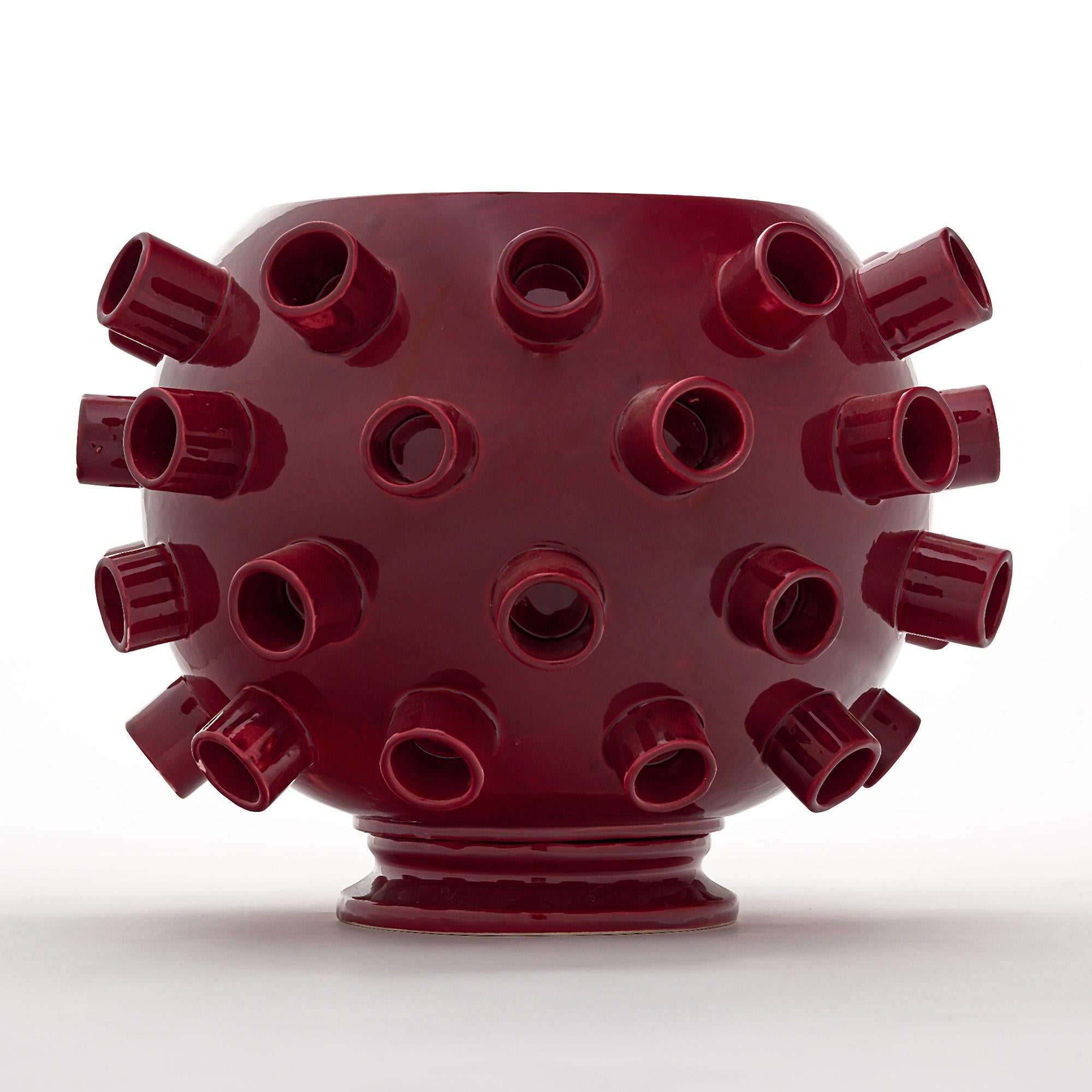 Contemporary Italian Burgundy Ceramic Pair of Vases For Sale