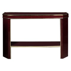 Italian Burgundy Lacquered and Brass Console Table, 1980s