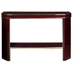 Italian Burgundy Lacquered and Brass Console Table, 1980s
