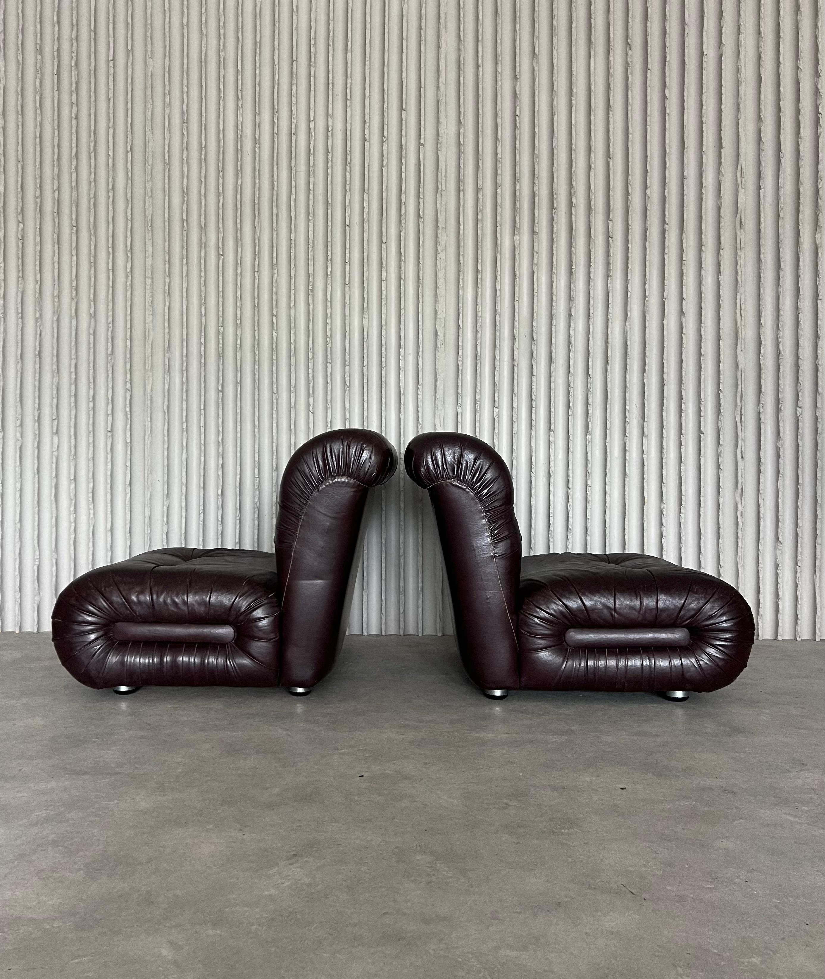 Italian Burgundy Leather Lounge Chairs – 6 available For Sale 1