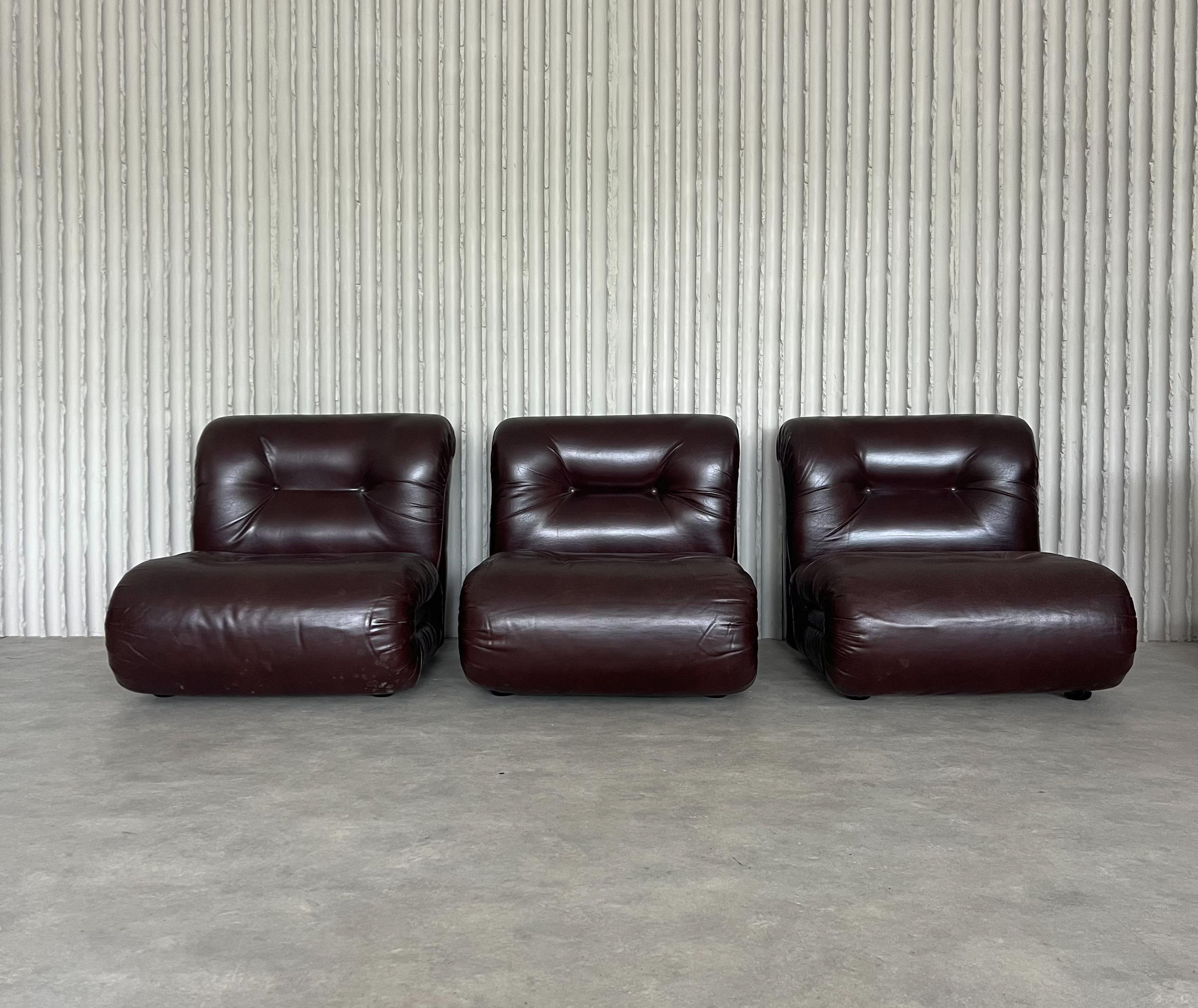 Italian Burgundy Leather Lounge Chairs – 6 available For Sale 2