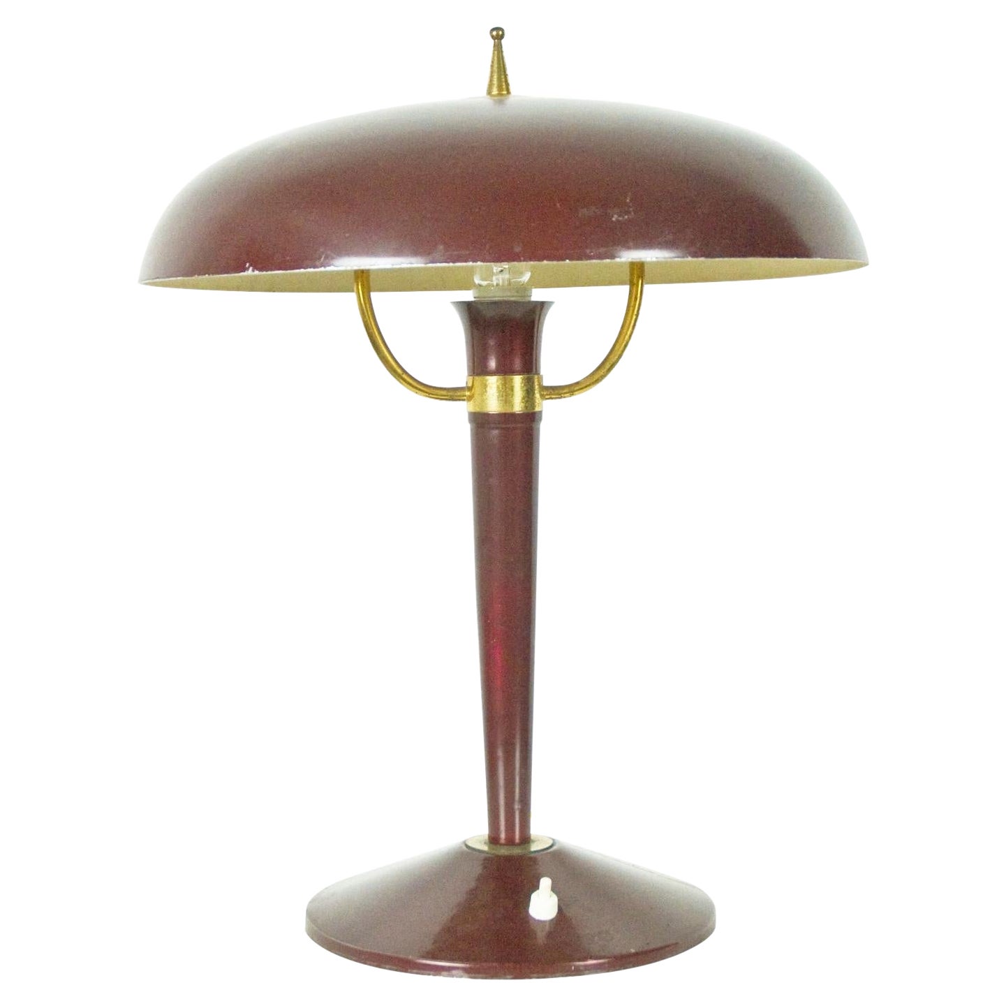 Lampe de table italienne en métal bourgogne et laiton des années 1950