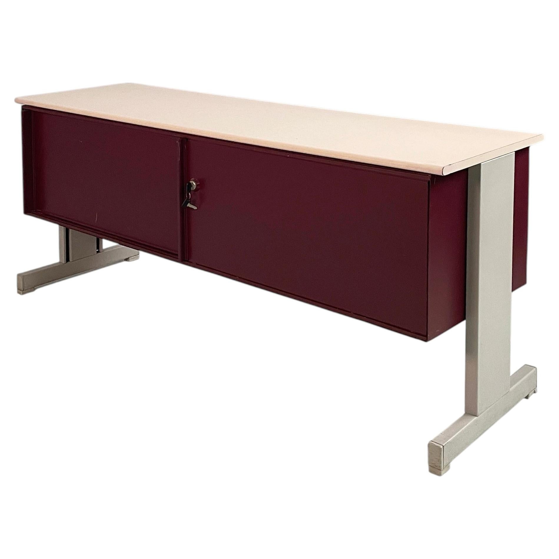 Italian burgundy metal sideboard Synthesis 45 Ettore Sottsass Olivetti, 1970s