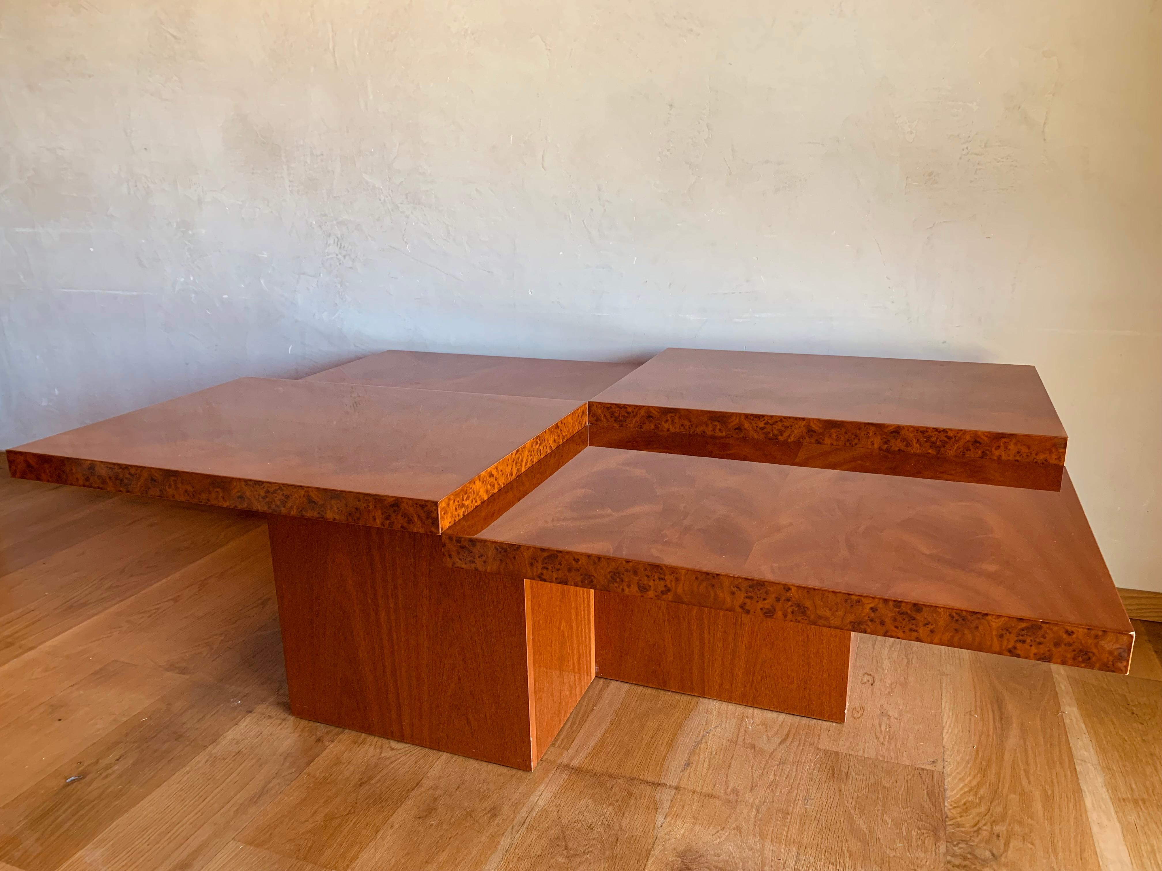 Italian Burl and Flame Grain Art Deco Moderne Cubist Bauhaus Coffee Table For Sale 3
