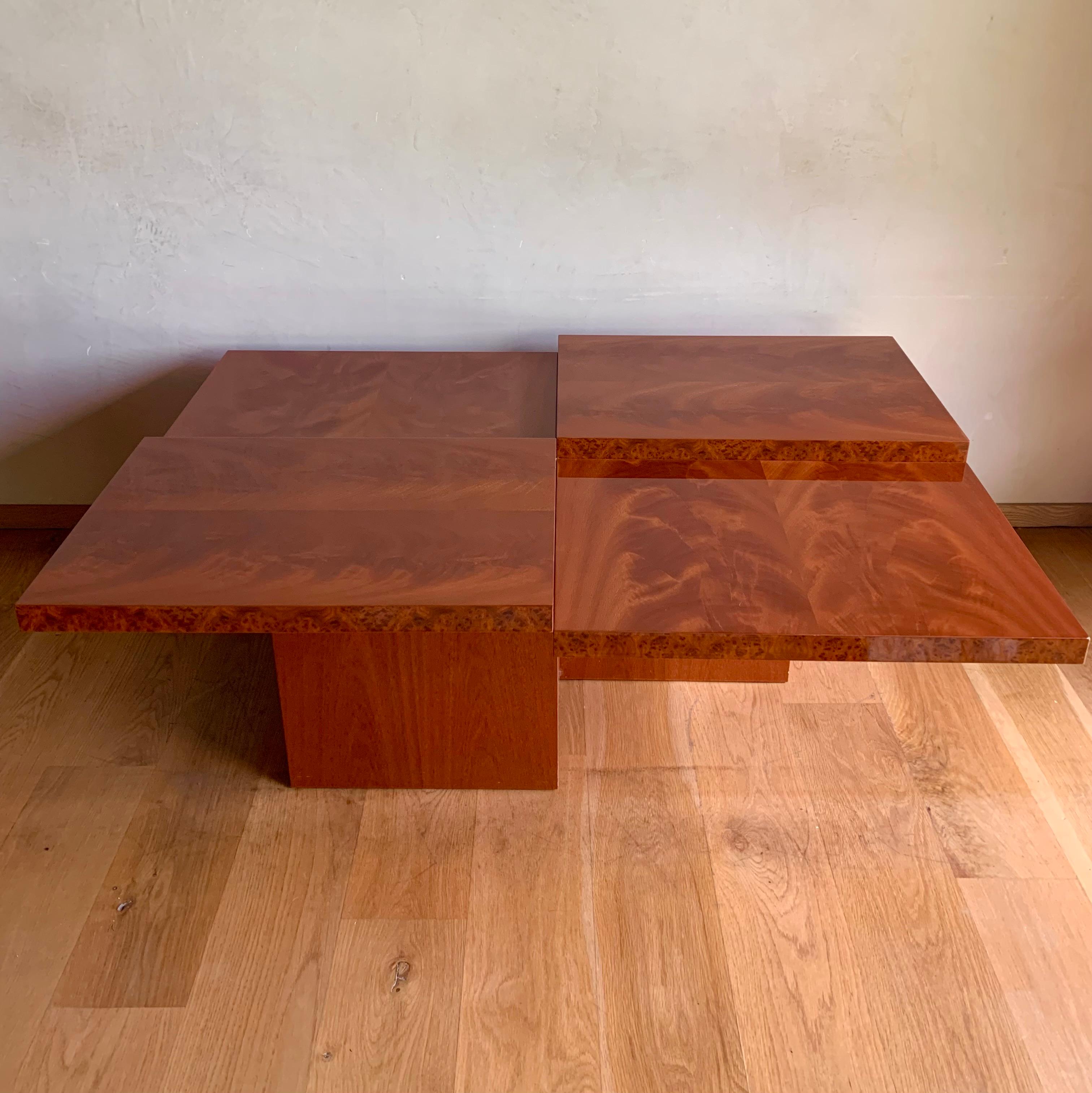 Italian Burl and Flame Grain Art Deco Moderne Cubist Bauhaus Coffee Table For Sale 4