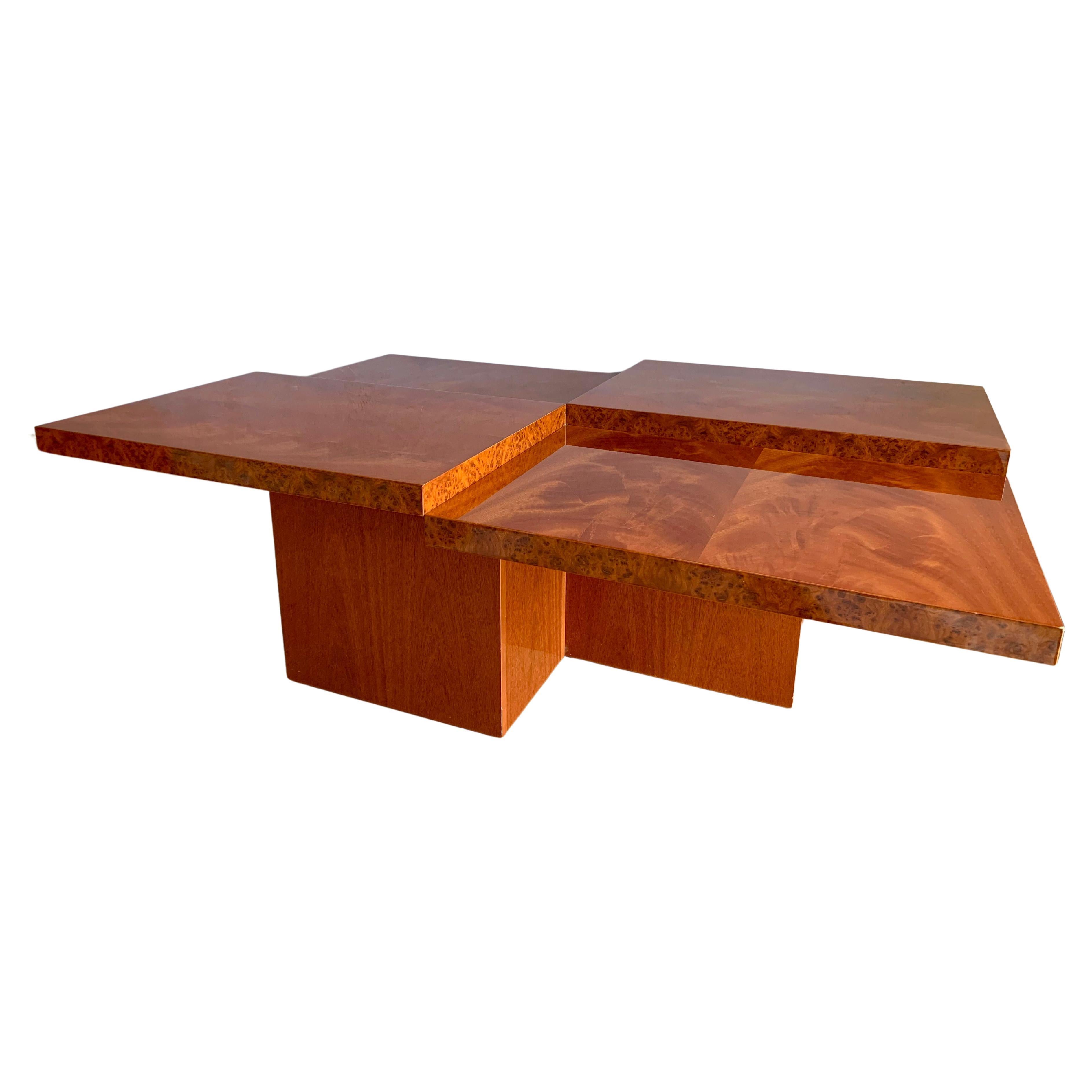 Italian Burl and Flame Grain Art Deco Moderne Cubist Bauhaus Coffee Table For Sale