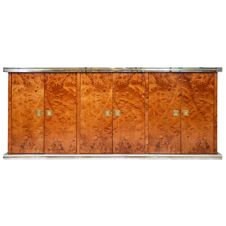 Italian Burl Elm Credenza by Willy Rizzo For Sale