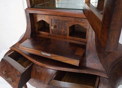 Italian Burl Olive Wood Bombe Style Drop Front Secretary W/ Hutch Shelves Mint!