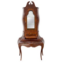 Italian Burl Olive Wood Bombe Style Drop Front Secretary W/ Hutch Shelves Mint!