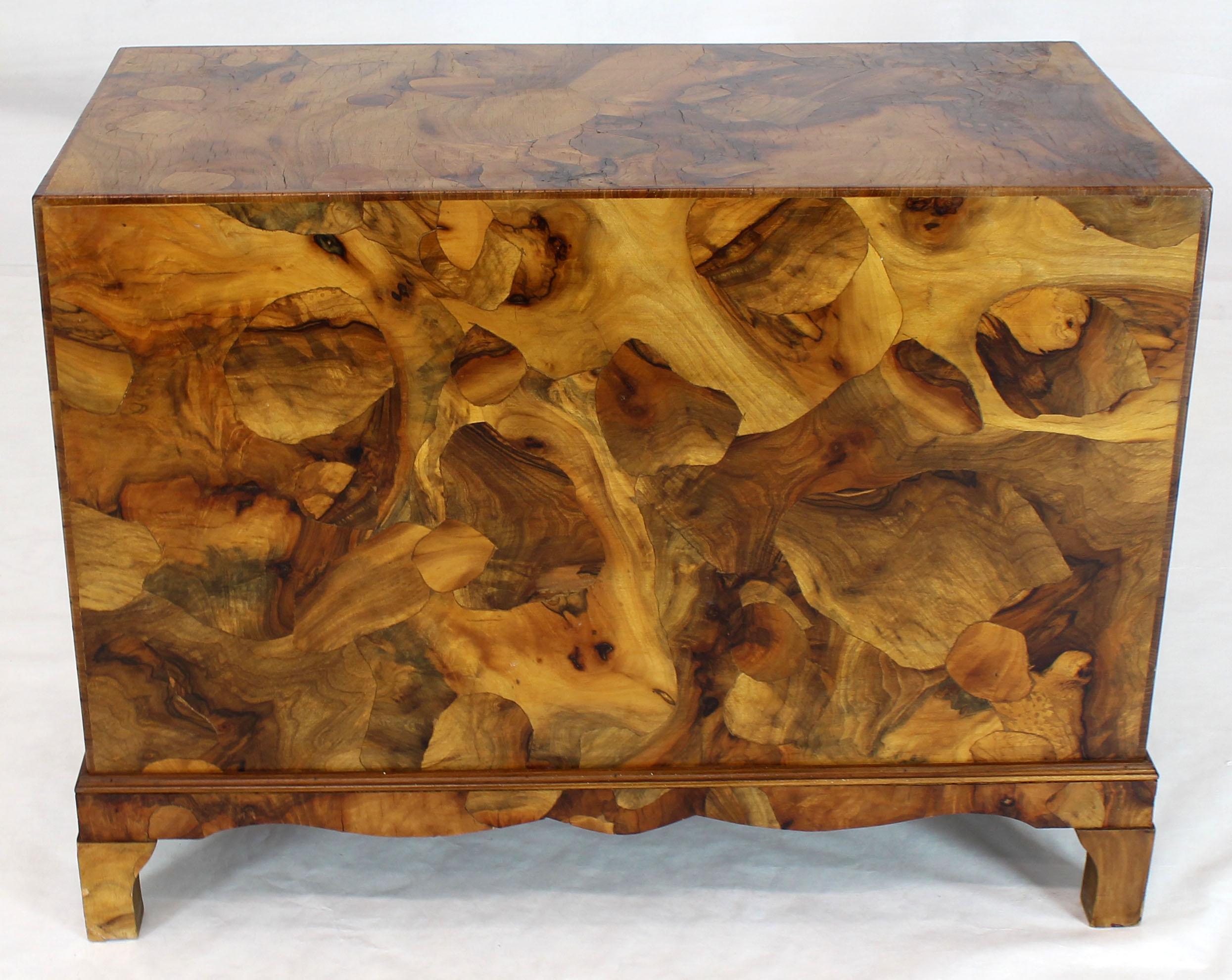 20th Century Italian Burl Olive Wood Patch Parquetry Three-Drawer Bachelor Chest
