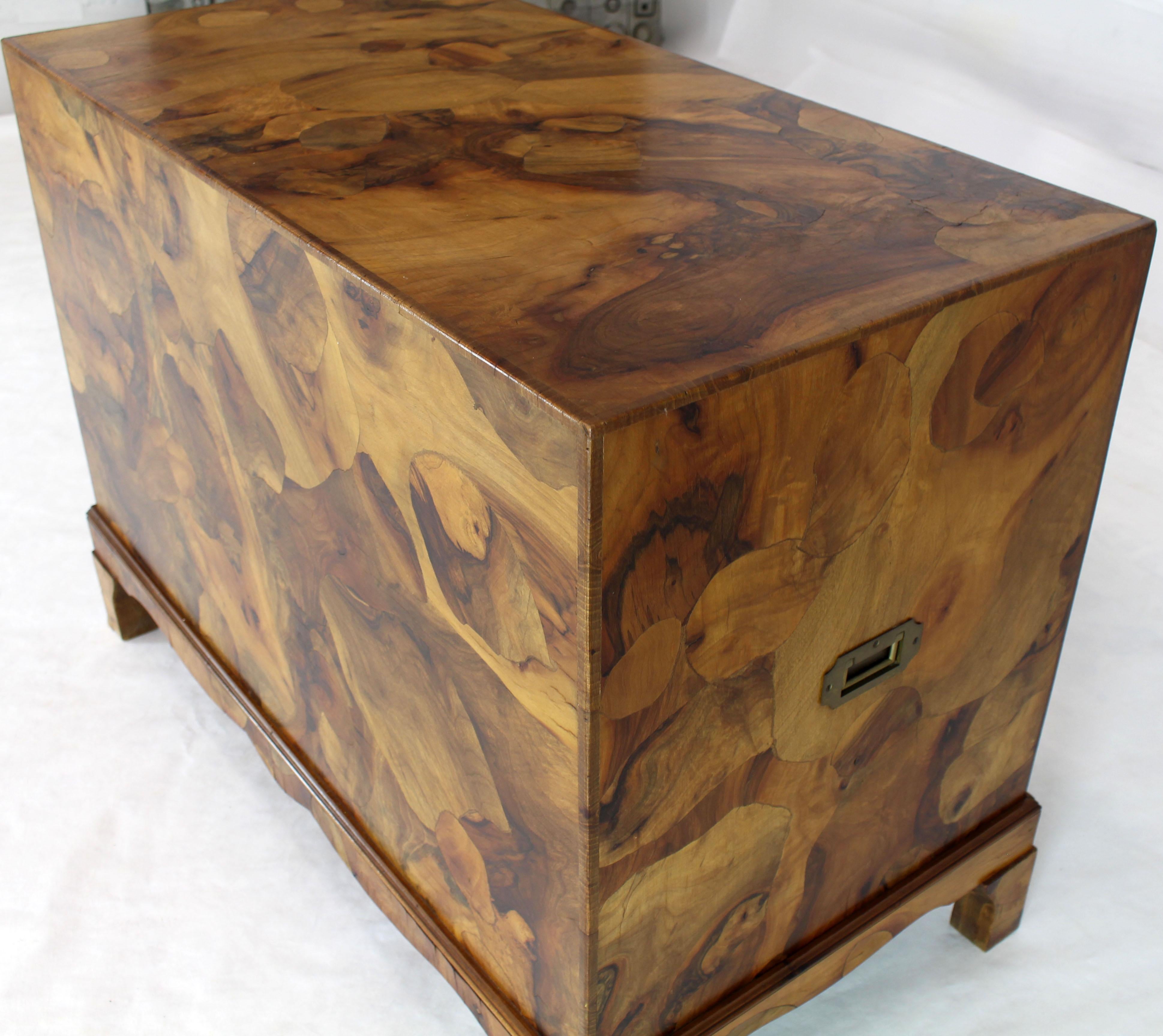 Brass Italian Burl Olive Wood Patch Parquetry Three-Drawer Bachelor Chest