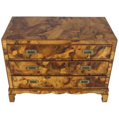 Italian Burl Olive Wood Patch Parquetry Three-Drawer Bachelor Chest
