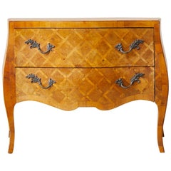 Italian Burl Parquetry Inlay Bombe Commode Chest