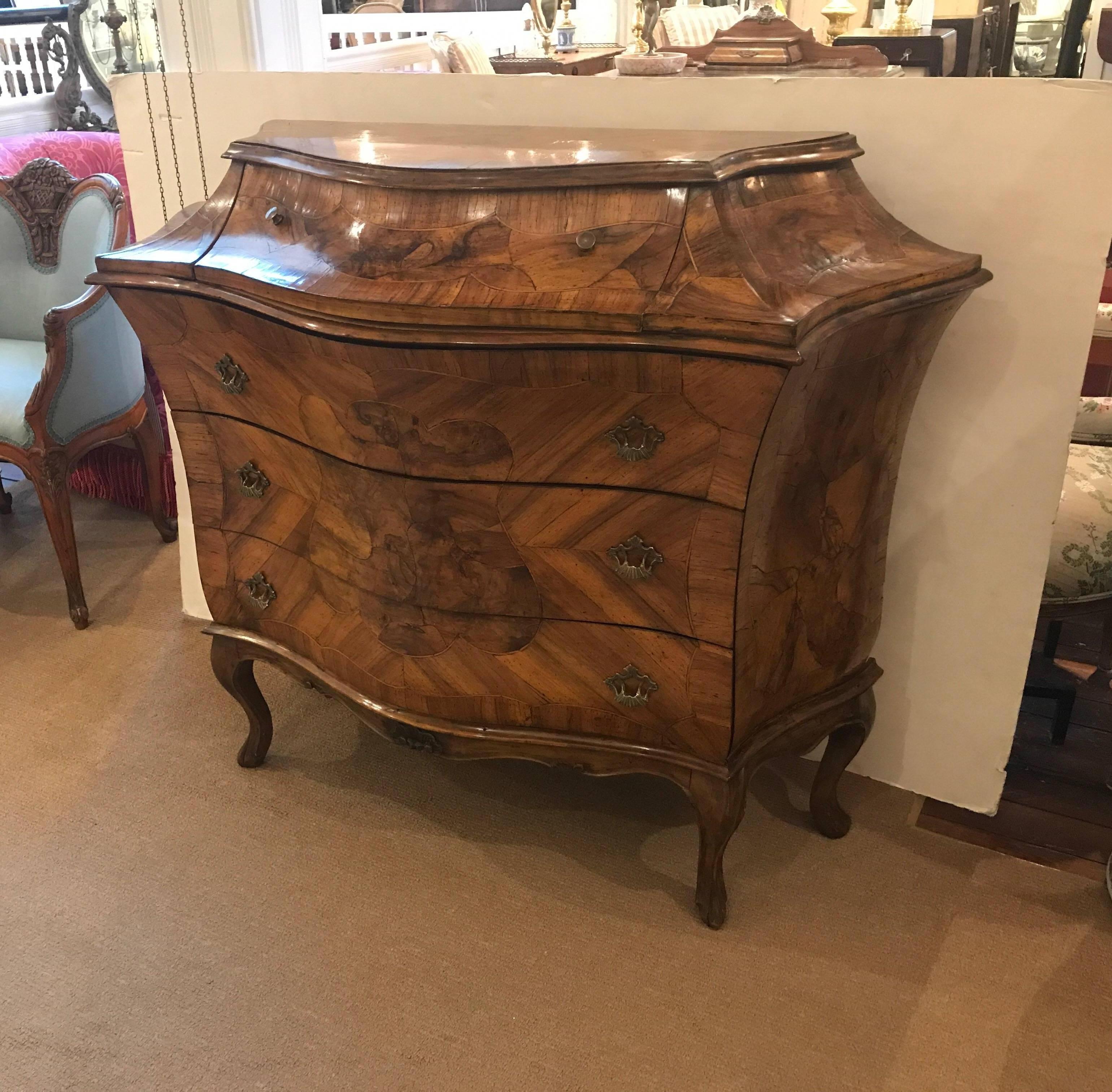 Italian Burl Walnut Bombe Commode 3