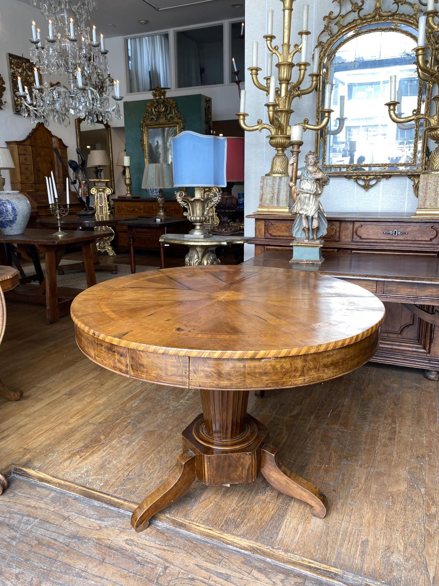 Charles X Italian Burl Walnut Inlaid Center Table, circa 1830 For Sale