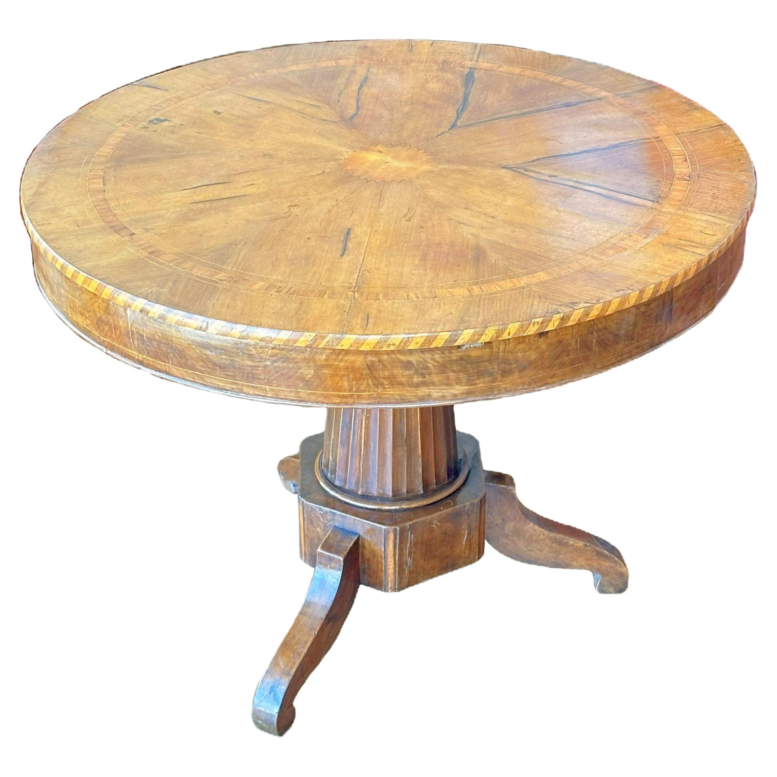 Italian Burl Walnut Inlaid Center Table, circa 1830 For Sale