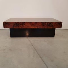 Italian Burl Walnut Mid-Century Modern Coffee Table in Style of Willy Rizzo