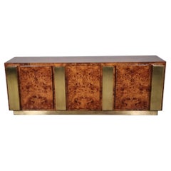 Italian Burl wood and Brass sideboard/credenza, 1970s