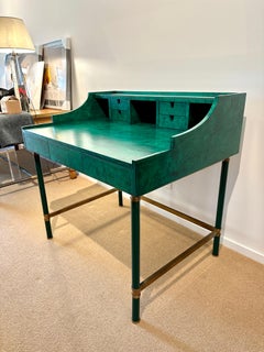 Italian Burl Wood & Brass Desk in Green Malachite Stain