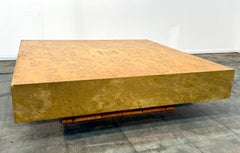 Italian Burl Wood Coffee Table with Brass Frame, 1970s