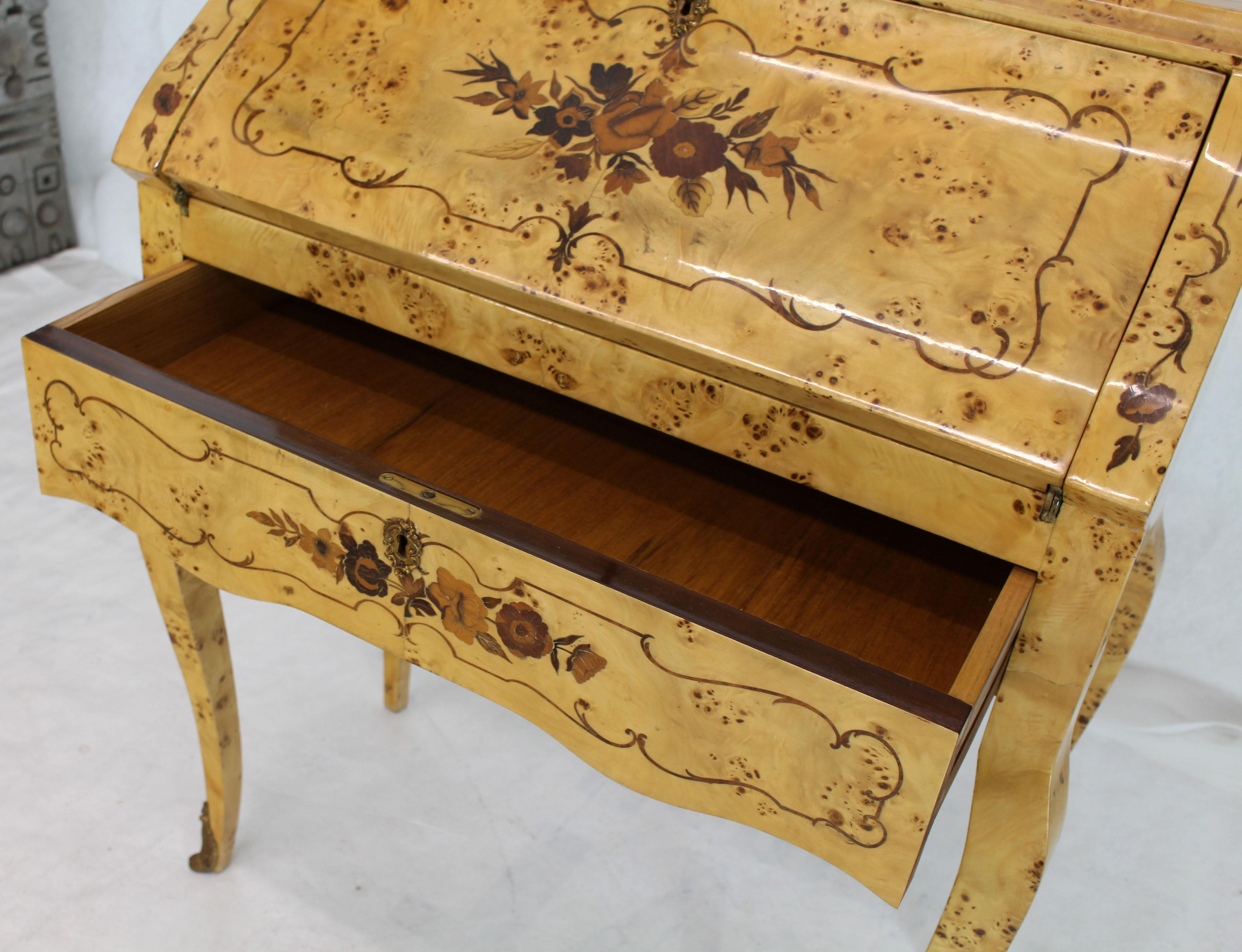 Italian Burl Wood Inlayed Drop Secretary Desk with Matching Bench Bronze Ormolu 5