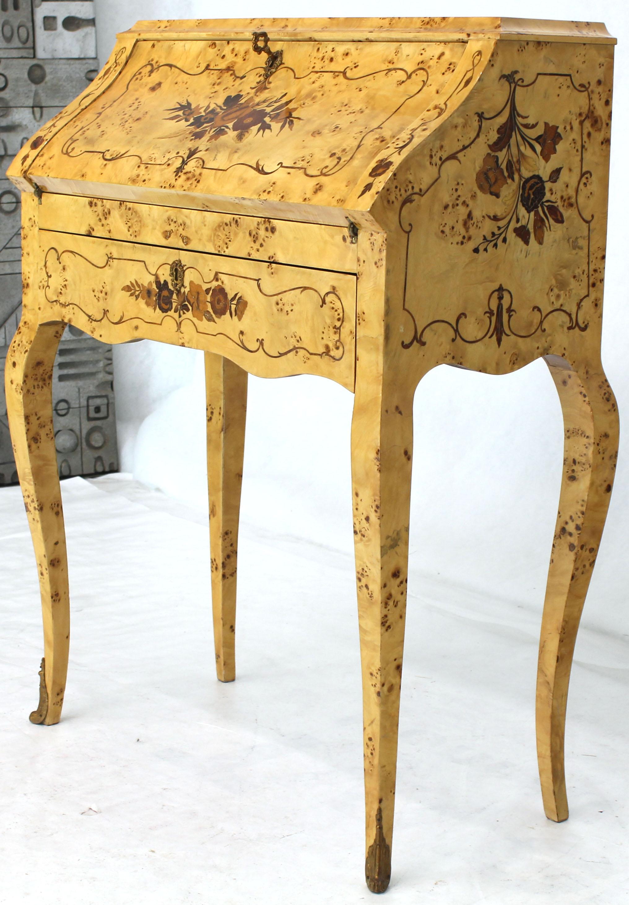 Italian Burl Wood Inlayed Drop Secretary Desk with Matching Bench Bronze Ormolu 7