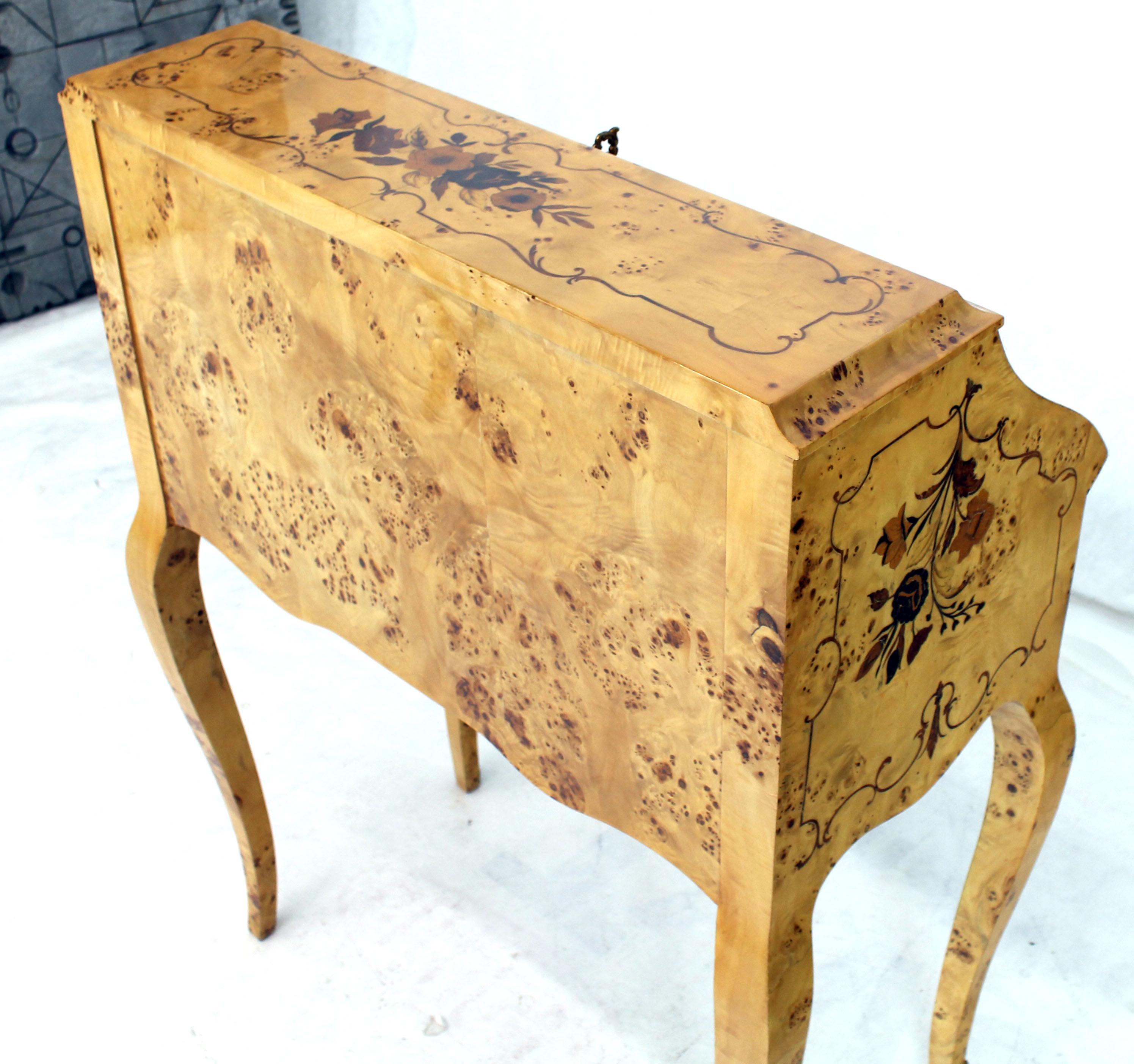 Italian Burl Wood Inlayed Drop Secretary Desk with Matching Bench Bronze Ormolu 11