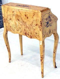 Italian Burl Wood Inlayed Drop Secretary Desk with Matching Bench Bronze Ormolu