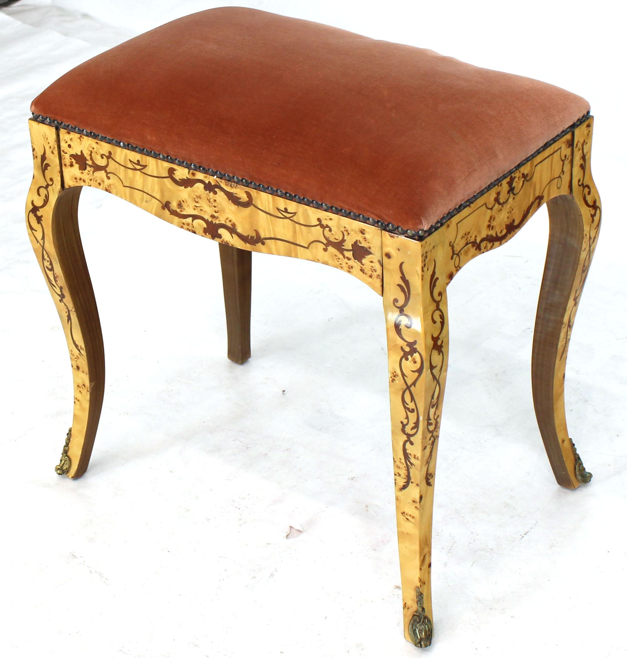 Italian Burl Wood Inlayed Drop Secretary Desk with Matching Bench Bronze Ormolu 2