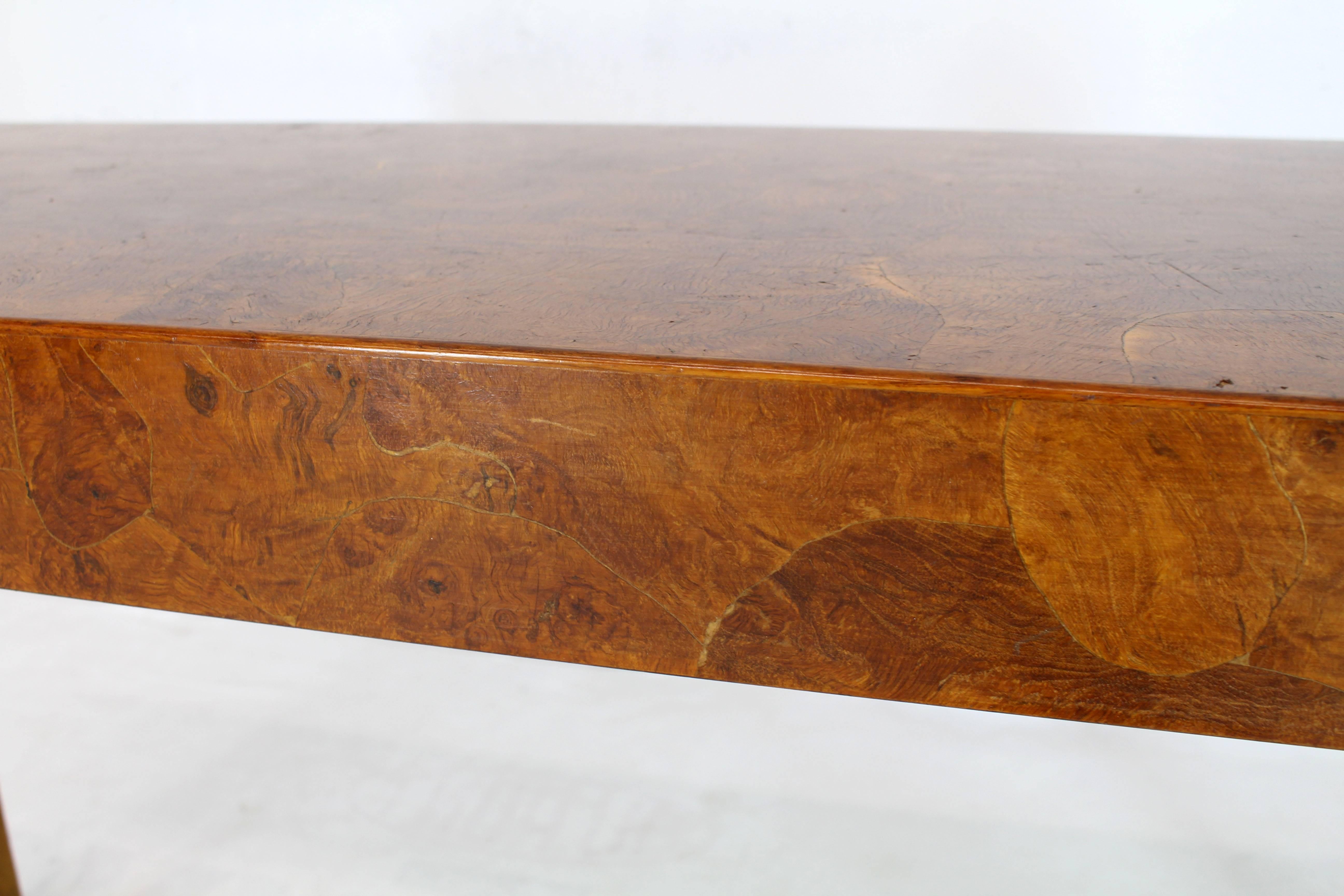 Italian Burl Wood Patch Veneer Work Console Sofa Table 3
