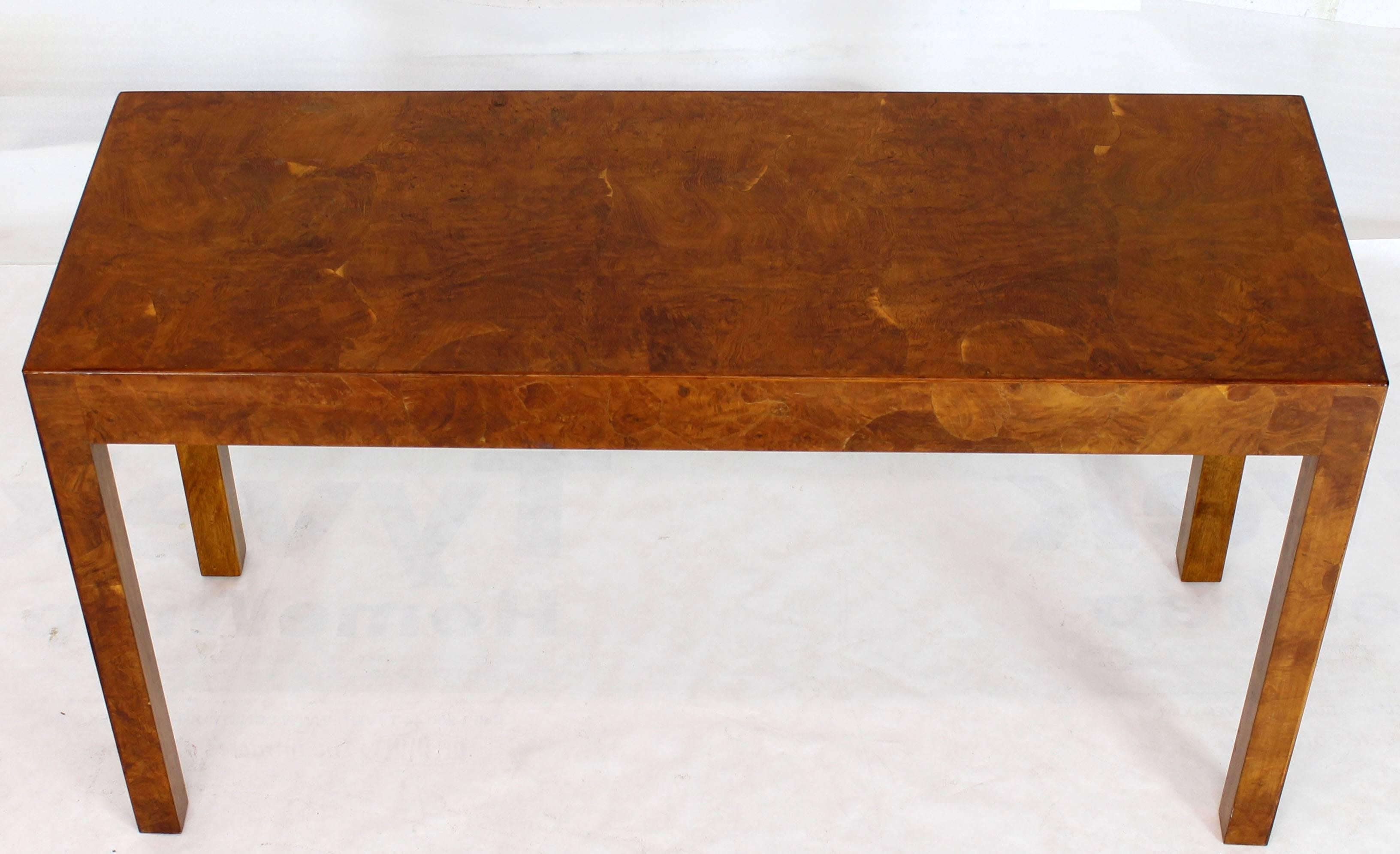 Mid-Century Modern Italian Burl Wood Patch Veneer Work Console Sofa Table